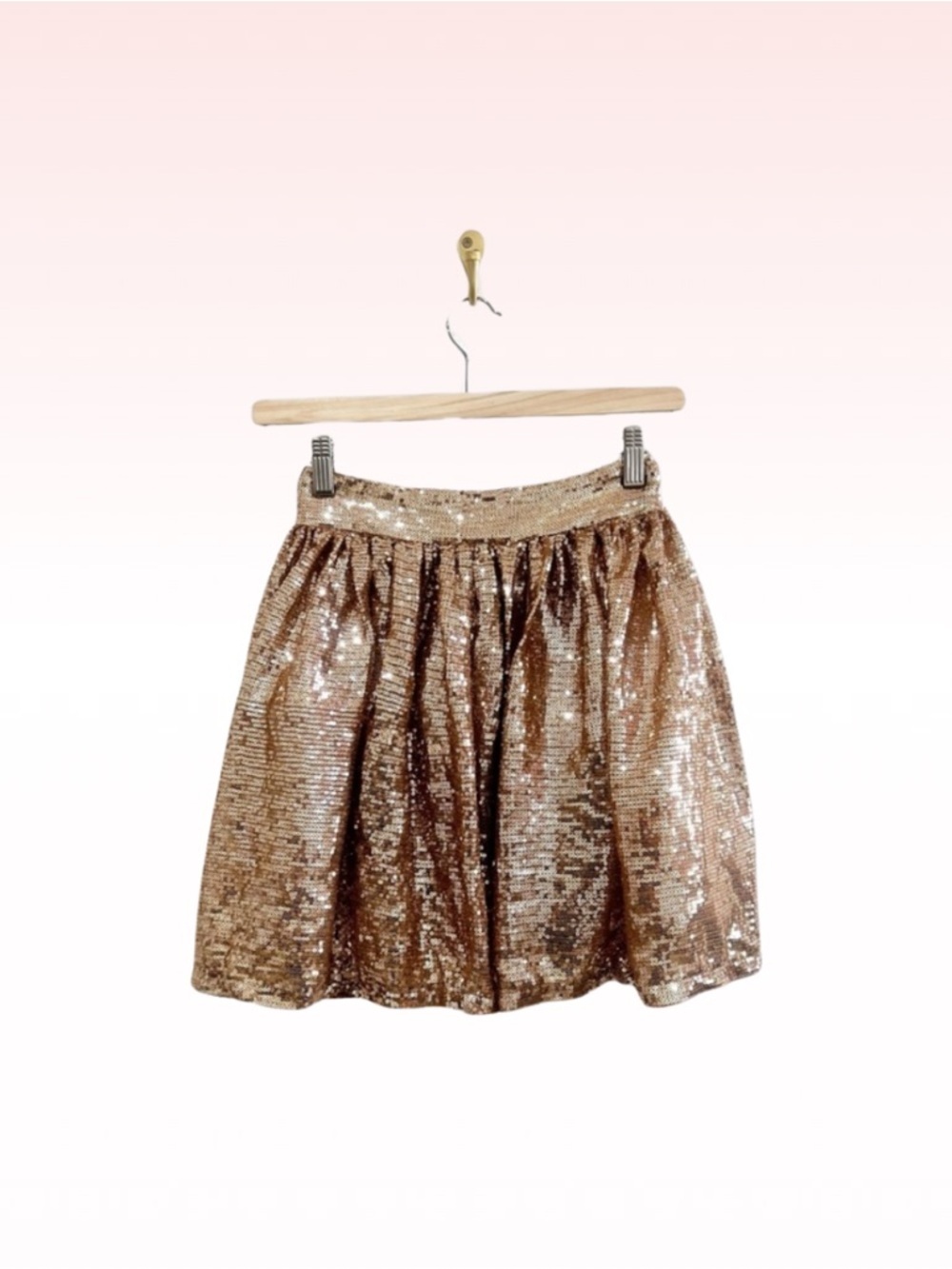 BEBE Gold Sequin Flare Mini Skirt (Sz S)